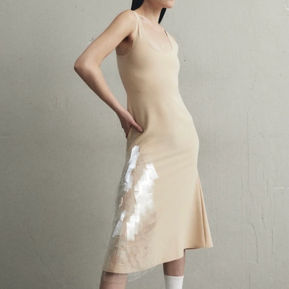 NEW A.W.A.K.E. MODE BEIGE FITTED TANK MIDI DRESS - Picture 3 of 8